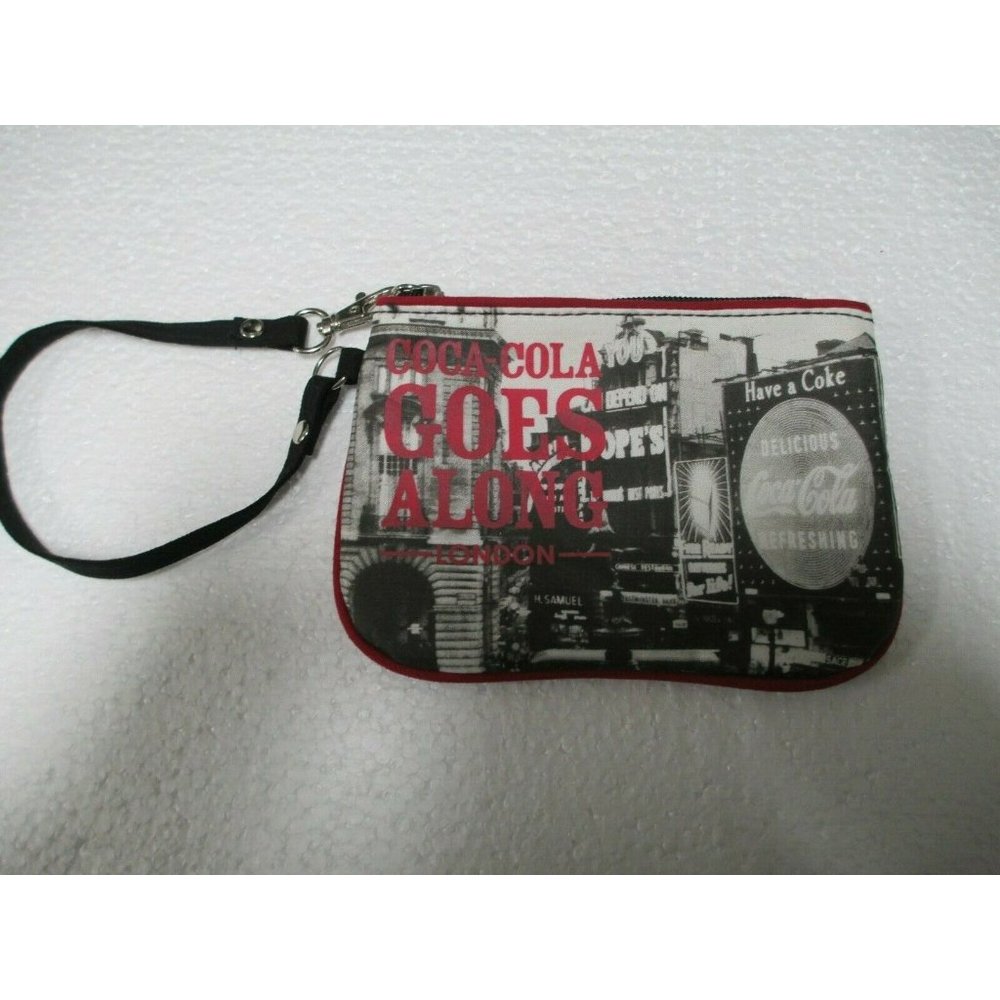 Coca-Cola Old Time Black and White London Zippered Coin Purse Wristlet